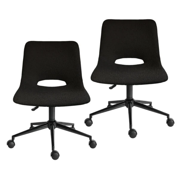 2 Set Office Desk Chair – Loop Yarn Fabric Home Swivel Chair Cut-Out Seat HALO Black