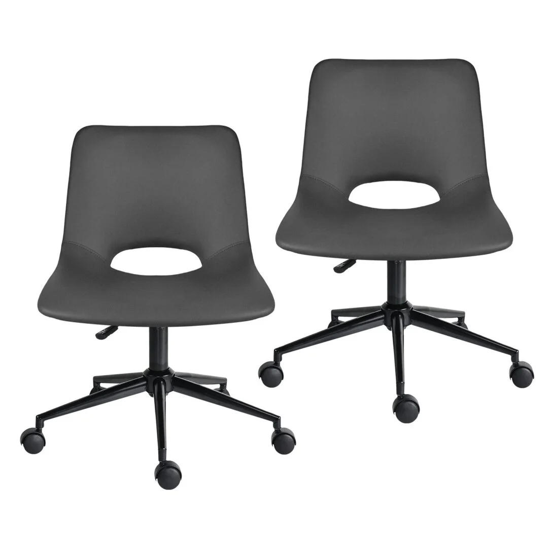 2 Set Office Desk Chair – PU Leather Home Swivel Chair Cut-Out Seat HALO Grey
