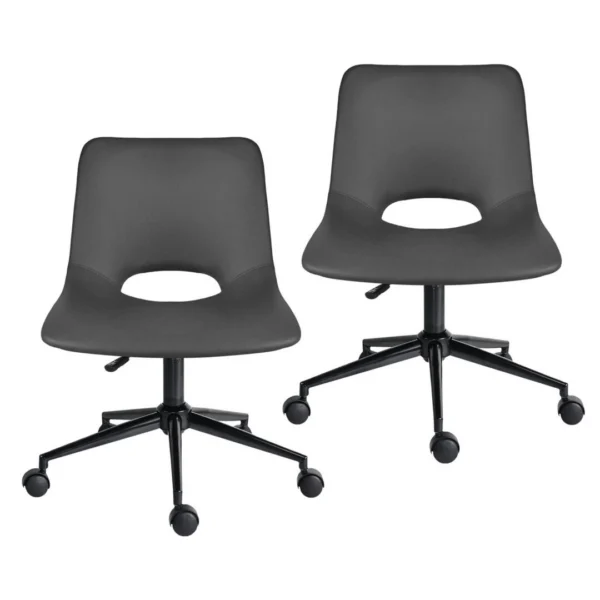 2 Set Office Desk Chair – PU Leather Home Swivel Chair Cut-Out Seat HALO Grey