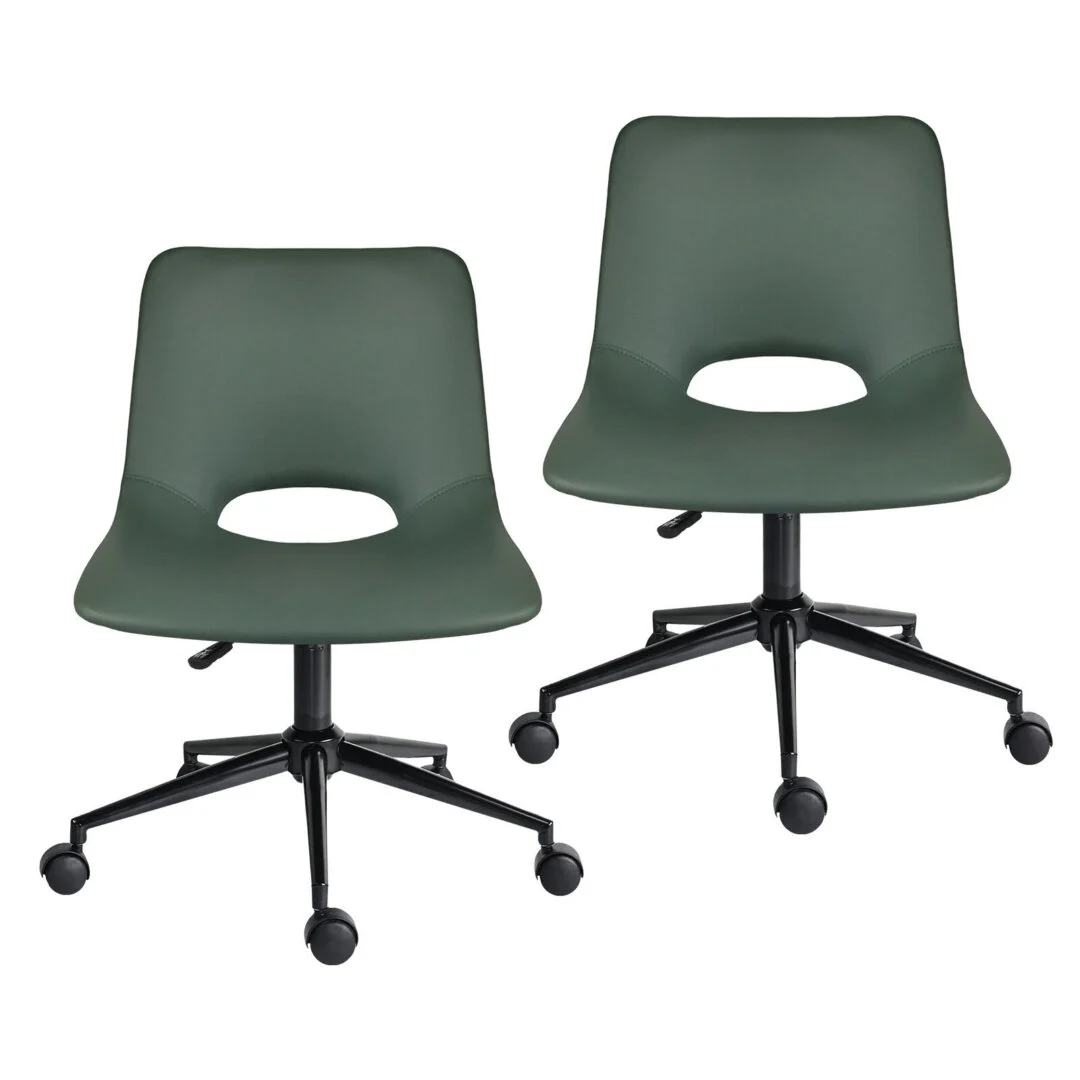 2 Set Office Desk Chair – PU Leather Home Swivel Chair Cut-Out Seat HALO Green