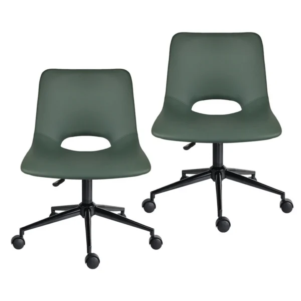 2 Set Office Desk Chair – PU Leather Home Swivel Chair Cut-Out Seat HALO Green