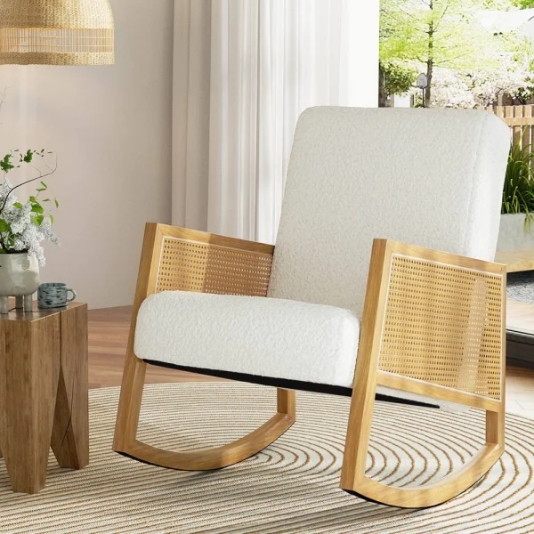 Artiss Armchair Rocking Chair Boucle Rattan – White