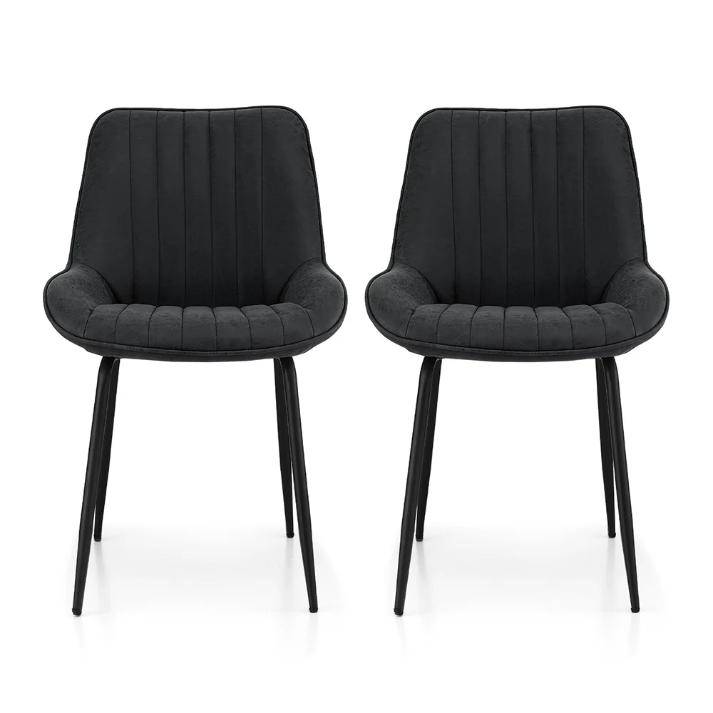 Artiss 2x Dining Chairs Retro PU Leather Kitchen Lounge Cafe Accent Chair – Black