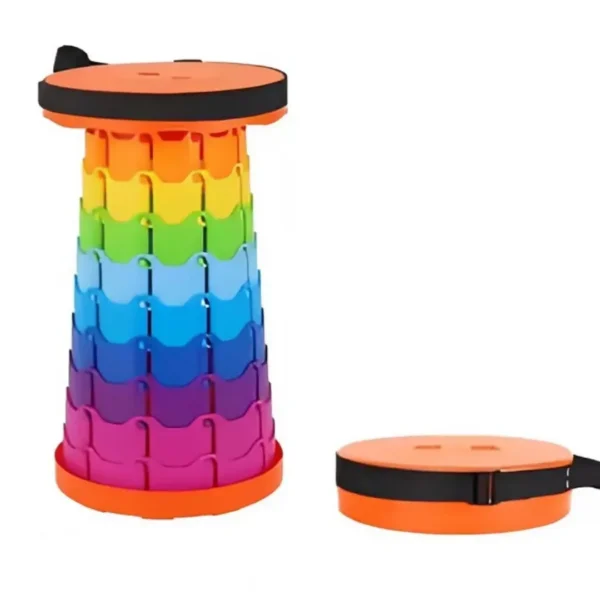Rainbow Telescopic Folding Stool Thickened Travel Outdoor Seat for Camping – Orange