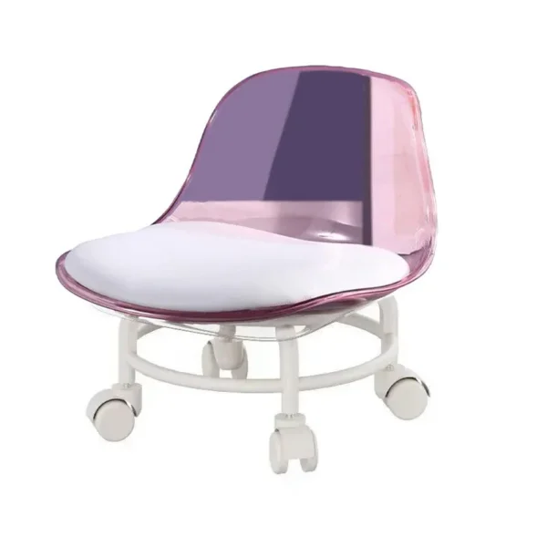 Stool with Universal Wheels Pulley Short Stool with Backrest Comfortable Seat – Pink