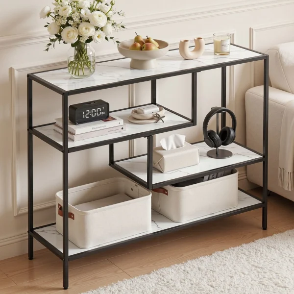 Artiss Console Table Entryway Hallway Marble Effect 4-Tier Storage Shelves – White