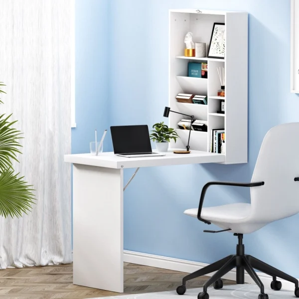 Artiss Computer Desk Bookshelf Wall Mount – White