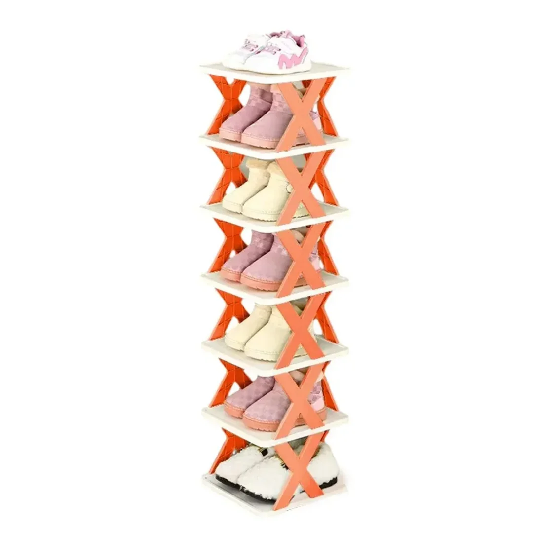 6/7 Tier Shoe Rack Space Saving Small Shoe Cabinet Storage Shelf Organiser – Orange-7 Layer