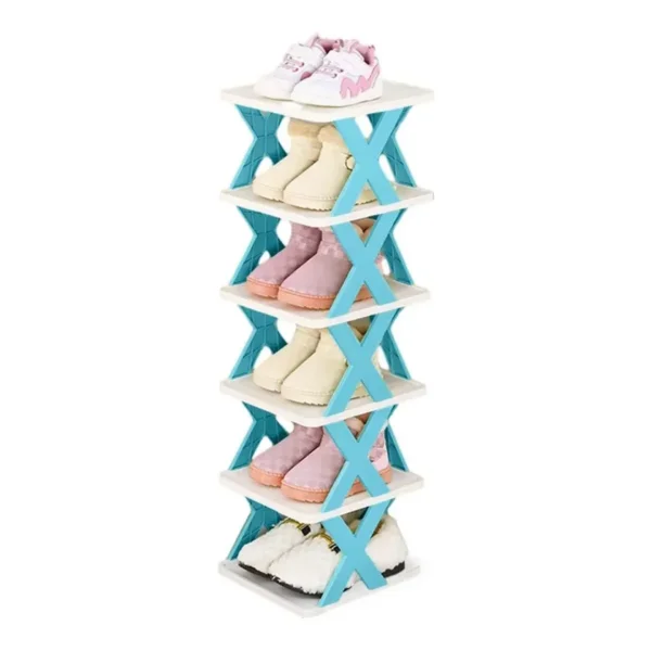 6/7 Tier Shoe Rack Space Saving Small Shoe Cabinet Storage Shelf Organiser – Blue-6 Layer