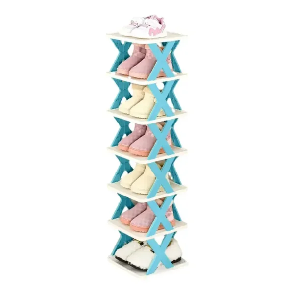 6/7 Tier Shoe Rack Space Saving Small Shoe Cabinet Storage Shelf Organiser – Blue-7 Layer
