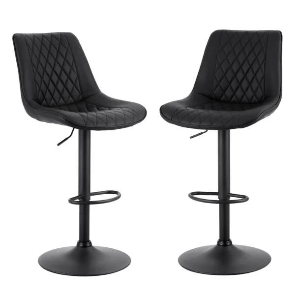 Artiss 2x Bar Stools Kitchen Swivel Gas Lift Counter Chair Diamond PU Leather – Black
