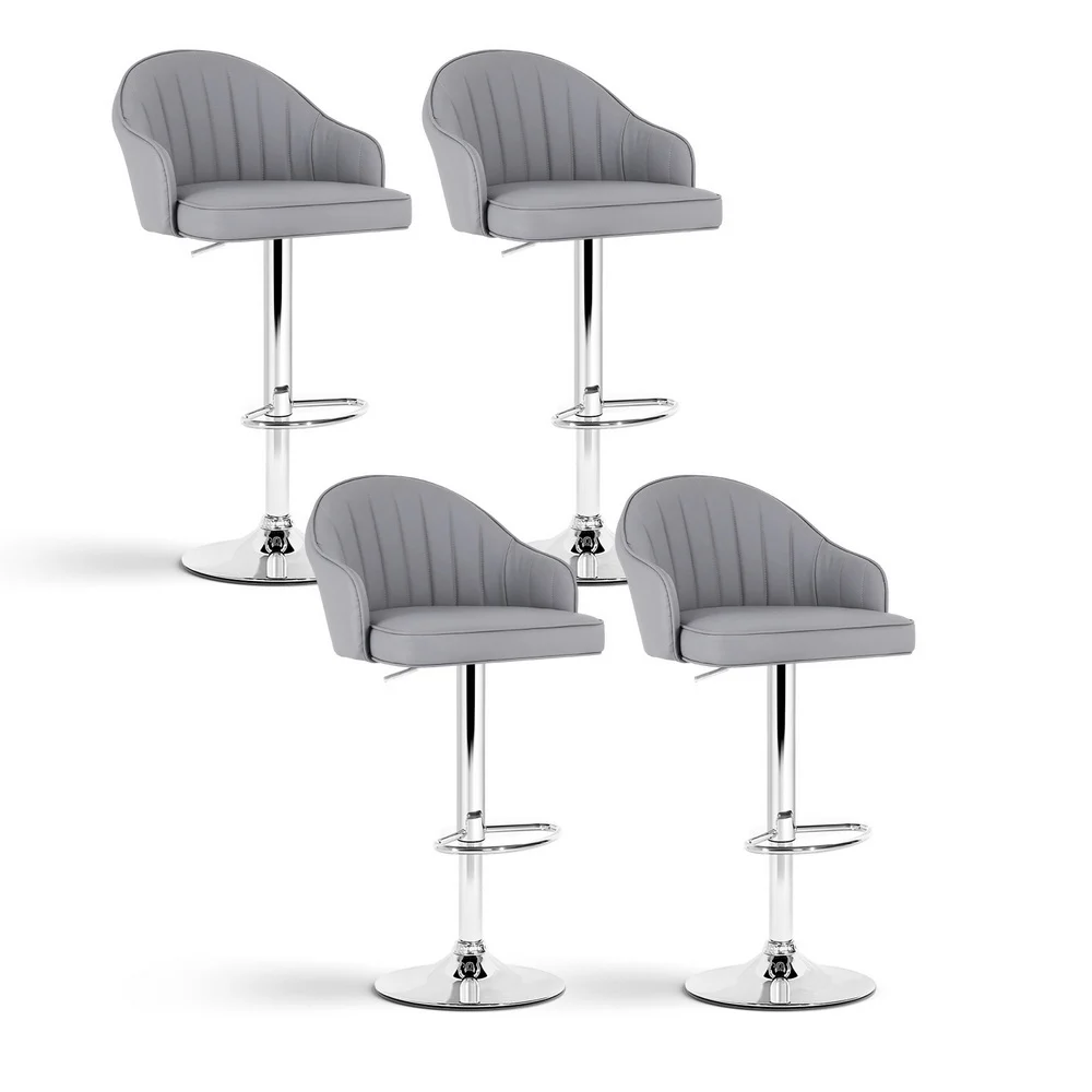 Artiss 4x Bar Stools Kitchen Swivel Gas Lift Counter Chair Shell PU Leather – Grey