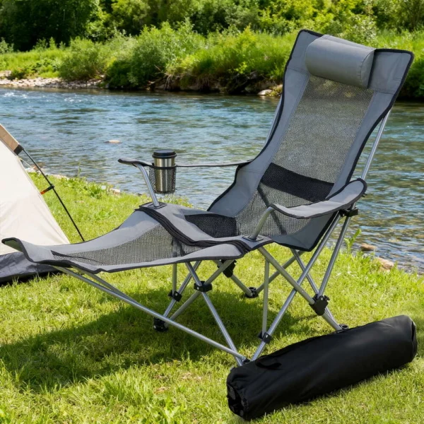 Weisshorn Camping Chair Adjustable Reclining Portable Outdoor Folding Chair – Grey
