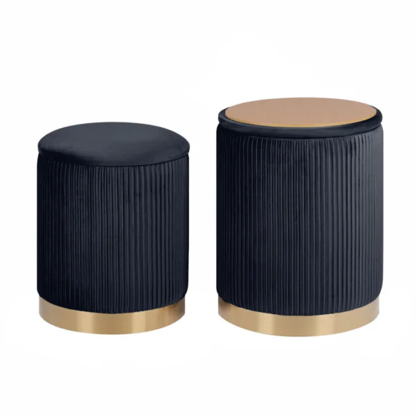 2X Side Table Storage Ottoman – Velvet Stool MIRA Black