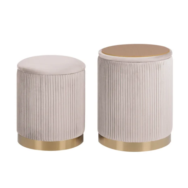 2X Side Table Storage Ottoman – Velvet Stool MIRA Cream