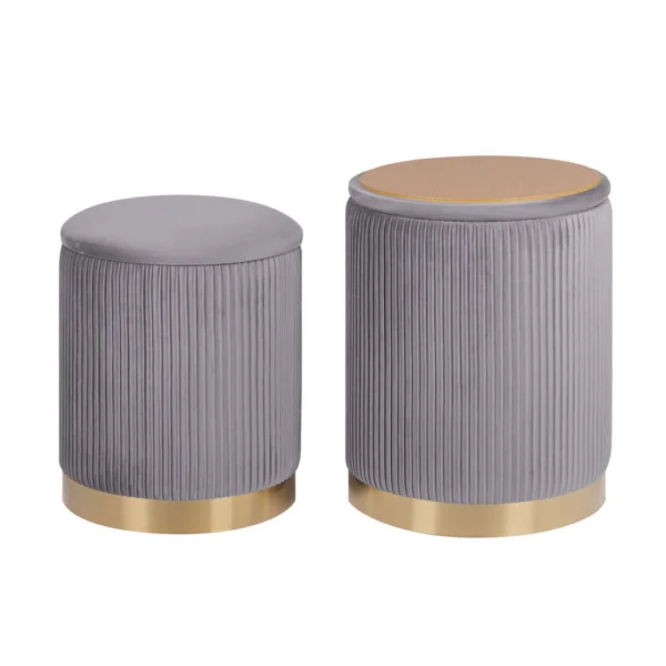 2X Side Table Storage Ottoman – Velvet Stool MIRA Grey