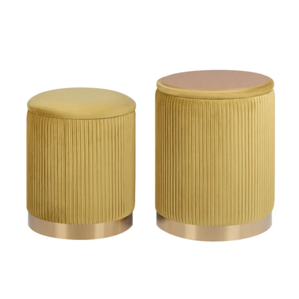 2X Side Table Storage Ottoman – Velvet Stool MIRA Mustard