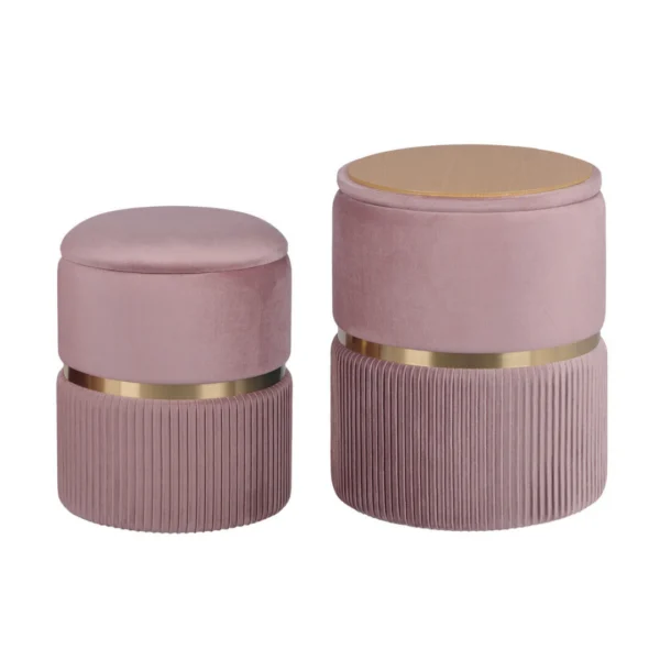 2X Side Table Storage Ottoman – Velvet Padded Stool Vanity Footstool REMI Pink