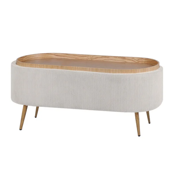 Coffee Table Storage Ottoman – Corduroy Padded Blanket Box Bench ESME CREAM