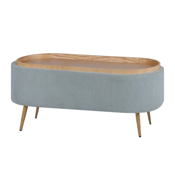 Coffee Table Storage Ottoman – Corduroy Padded Blanket Box Bench ESME – DUSTY Blue