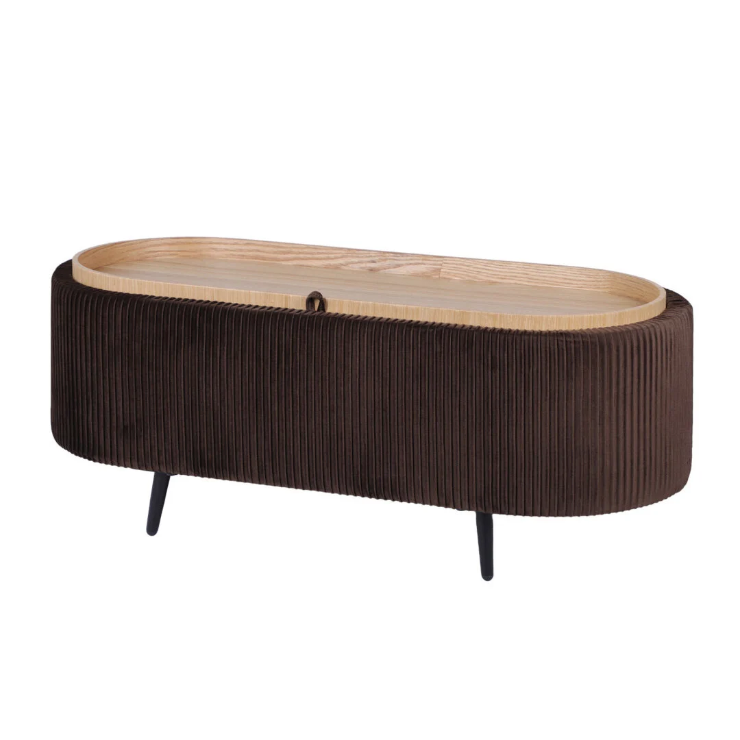 Coffee Table Storage Ottoman – Velvet Padded Blanket Box Bench IRENE Brown