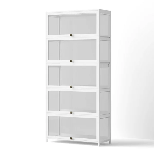 Artiss 5-Tier Display Cabinet Storage Bookshelf Clear Shelf – White