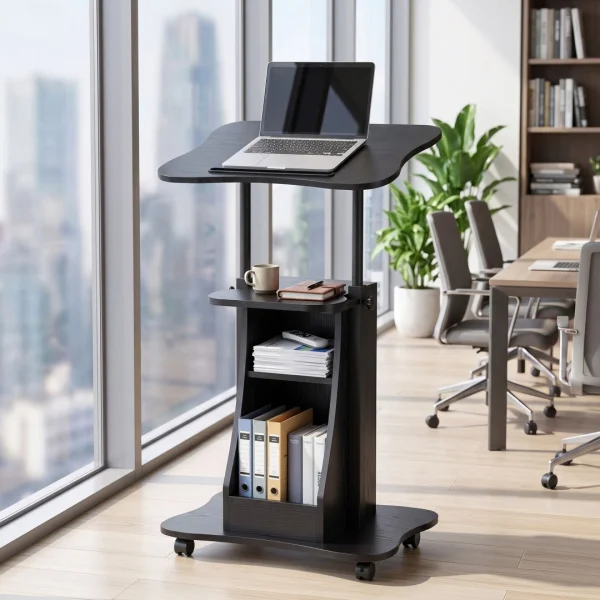 Artiss Mobile Podium Stand with Lockable Wheels Height Adjustable Laptop Desk – Black