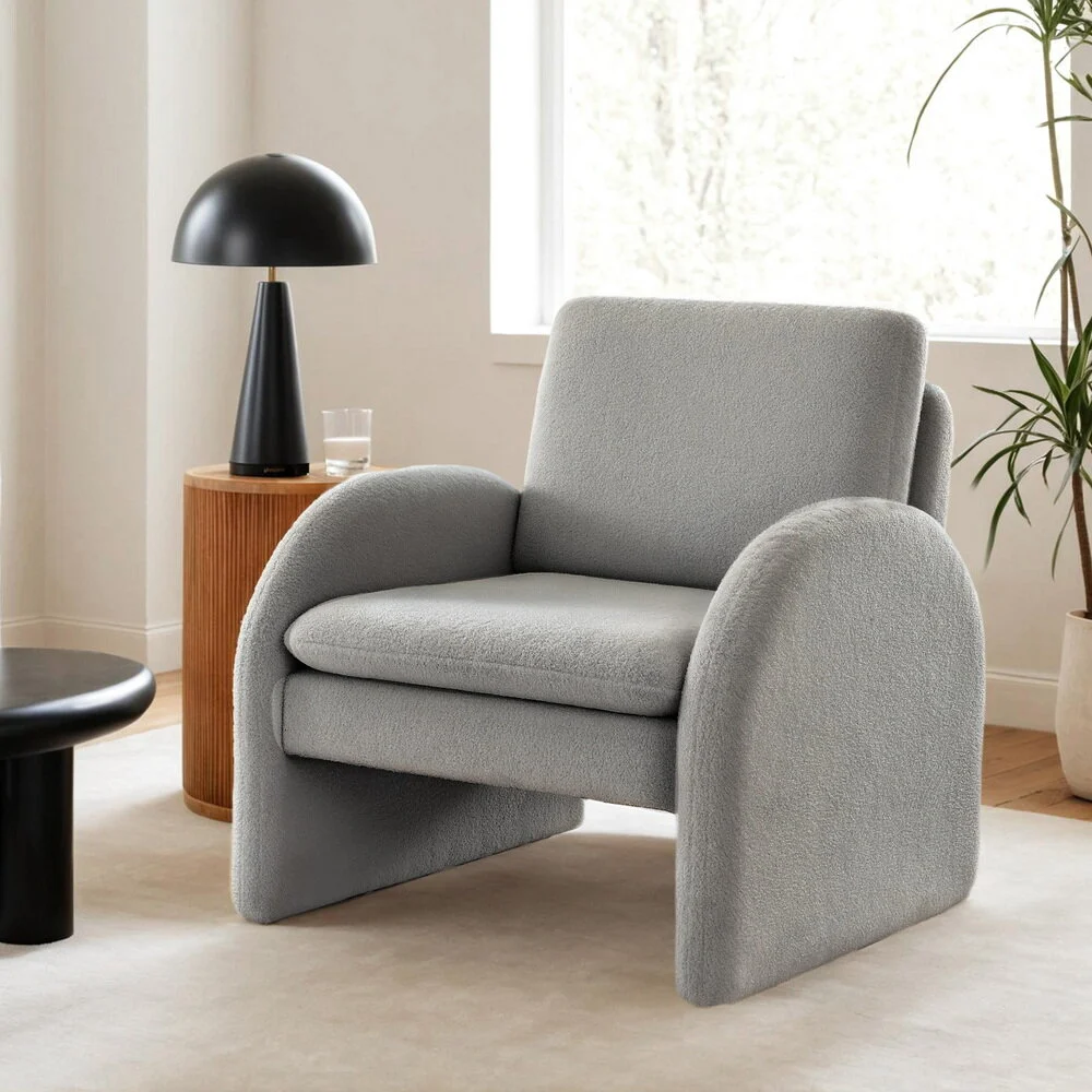 Artiss Armchair Accent Chair Lounge Tub Sofa Couch Curved Arm Seat Boucle – Grey