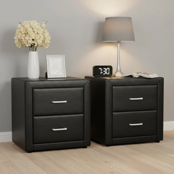 Artiss CADEN 2X Bedside Table 2 Drawers Side Table PU Leather – Black