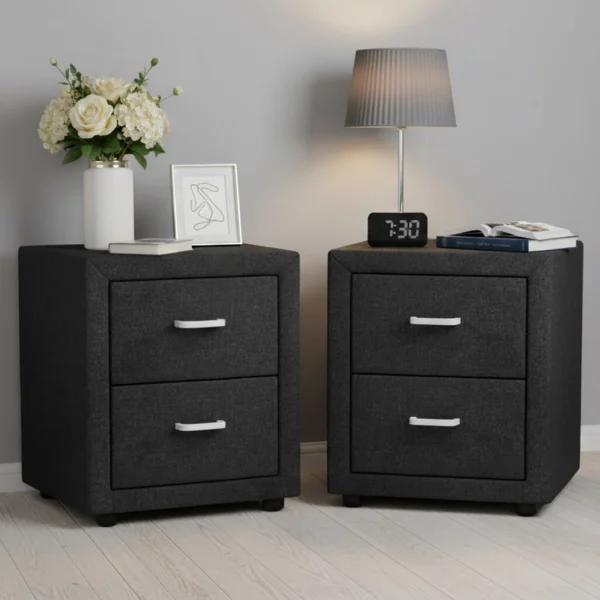 Artiss CADEN 2X Bedside Table 2 Drawers Fabric – Charcoal