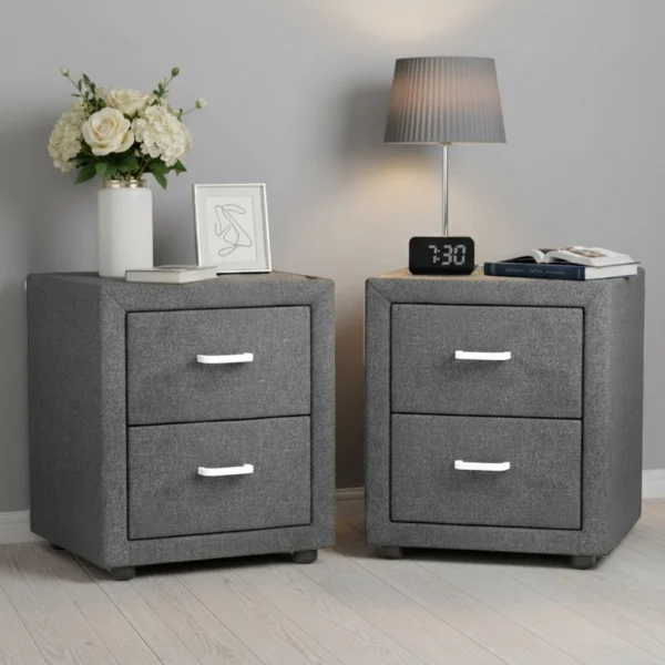 Artiss CADEN 2X Bedside Table 2 Drawers Side Table Fabric – Grey