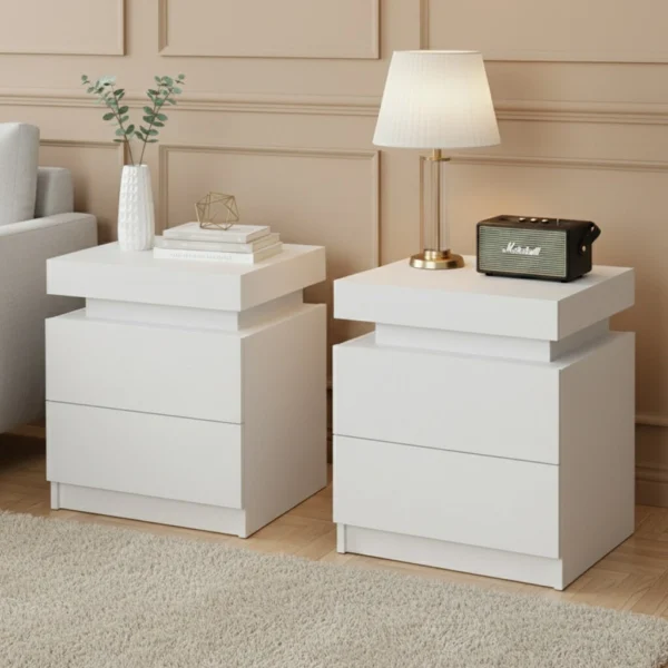 Artiss 2X Bedside Table 2 Drawers Lift-Up Storage – White