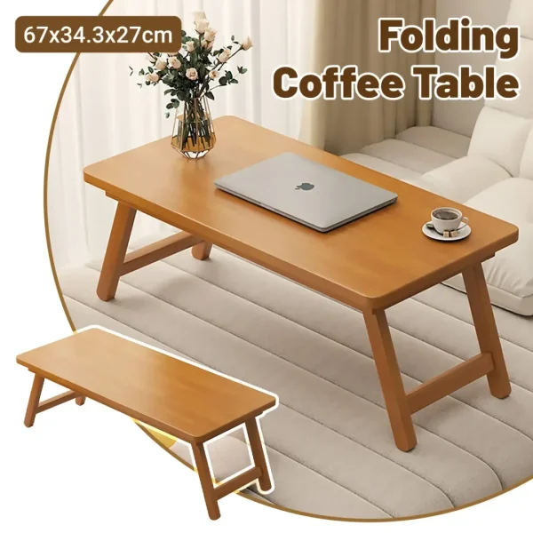 Bamboo Folding Side Table Portable Space Saving Easy Storage Stable Structure