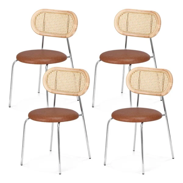 Artiss 4x Dining Chairs PU Leather Rattan Kitchen Lounge Cafe Accent Chair – Brown