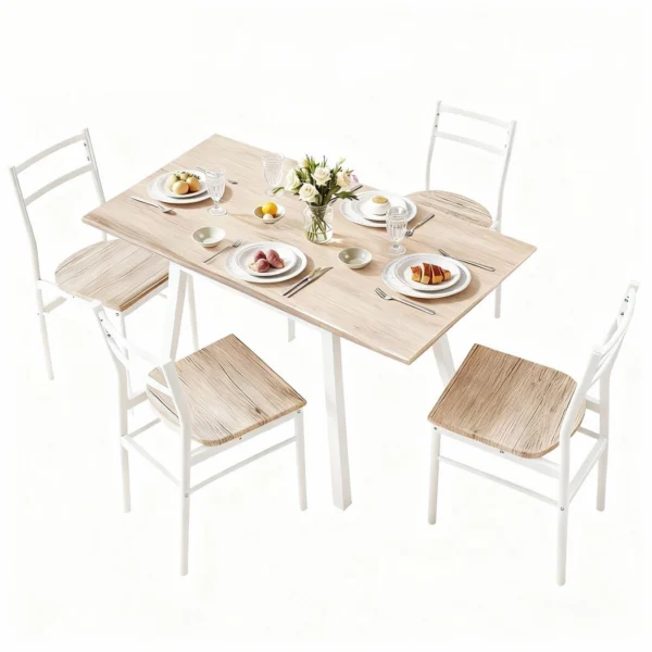Artiss Dining Table and Chairs Set 5-Piece with Extendable 60-120 cm Drop-Leaf Table Natural – White