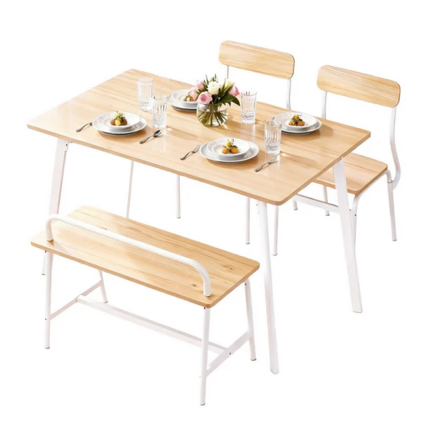 Artiss Dining Table and Chairs Set of 4 Bench Kitchen Furniture – Natural and White