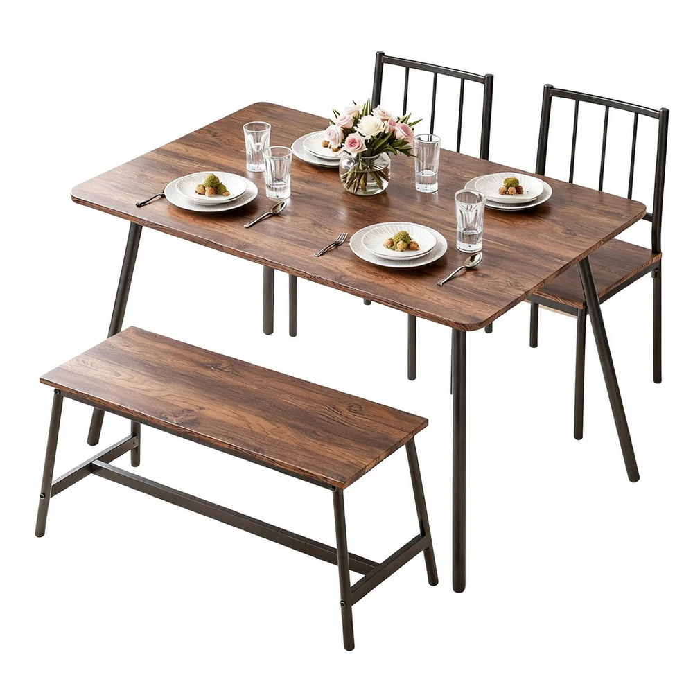 Artiss Dining Table and Chairs Set of 4 Bench Kitchen Furniture Rustic – Brown