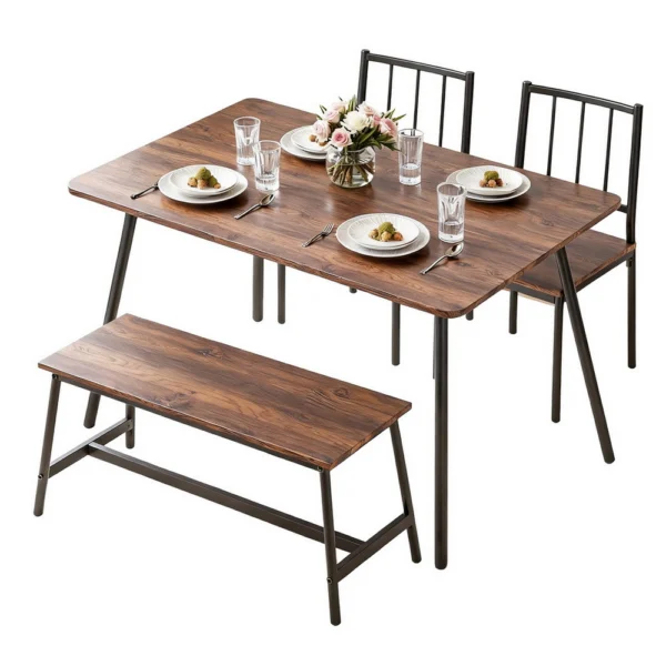Artiss Dining Table and Chairs Set of 4 Bench Kitchen Furniture Rustic – Brown