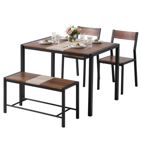 Artiss Dining Table and Chairs Set of 4 Bench Kitchen Furniture Rustic – Brown