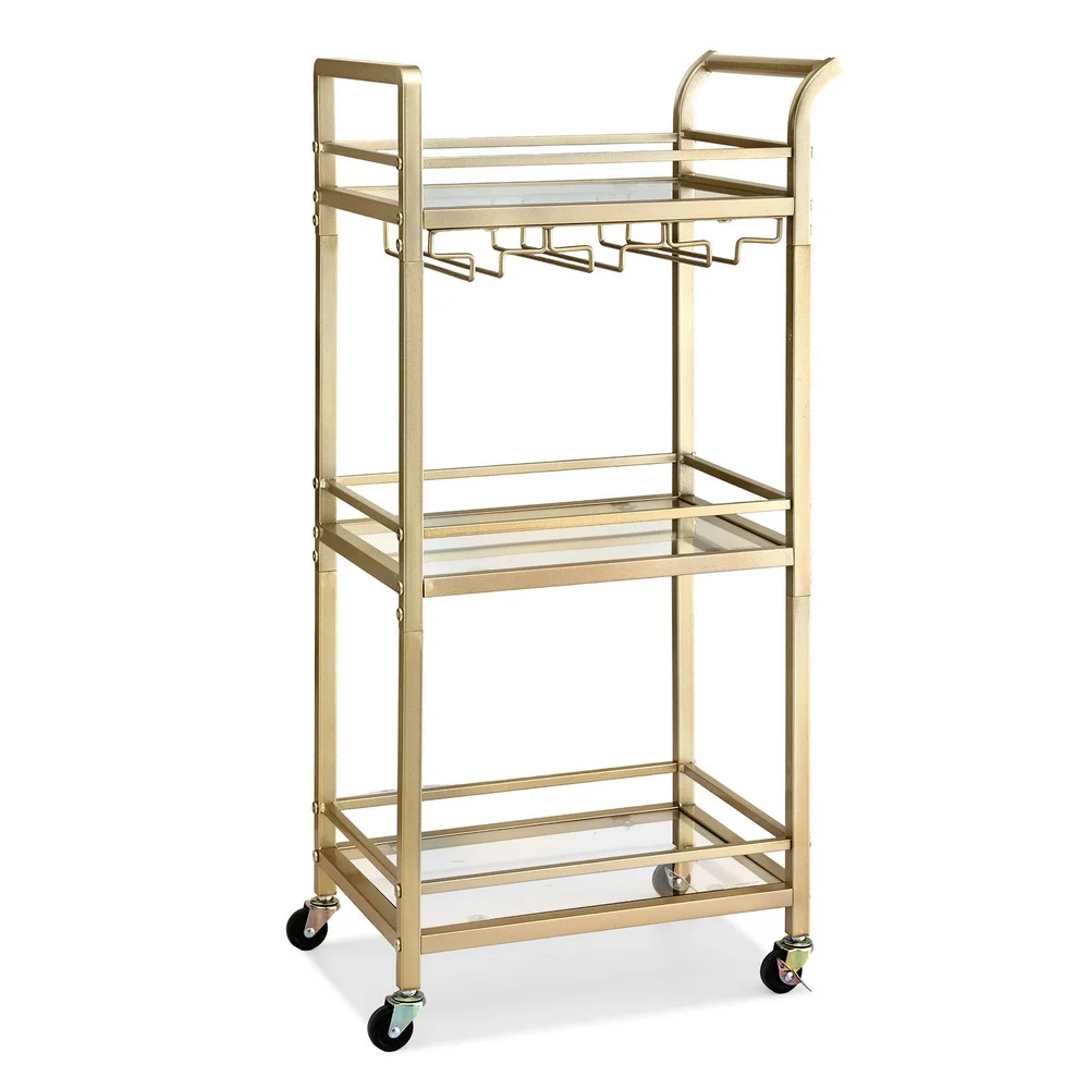Artiss Kitchen Island Cart Trolley Rolling Serving Storage Wine Glass 43 cm – Gold