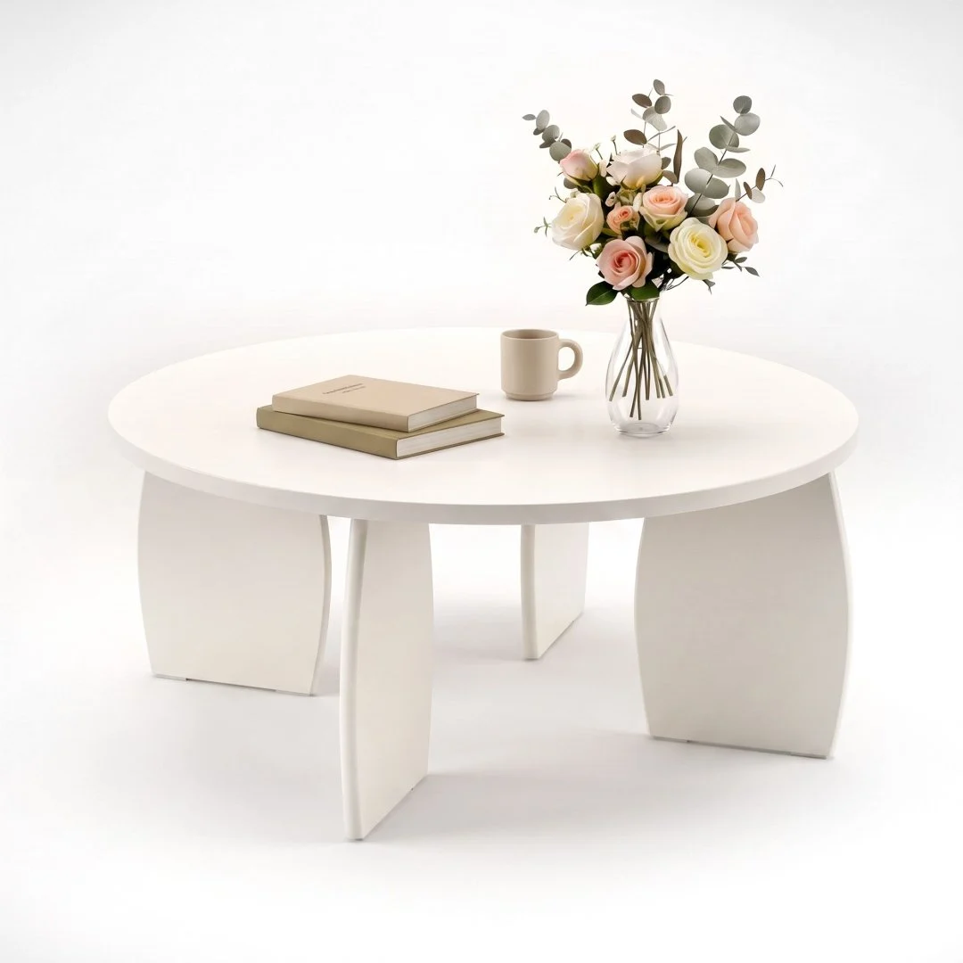 Artiss Round Coffee Table High-Gloss Centre Table Minimalist Living Room Furniture 78x35 cm Cream – White
