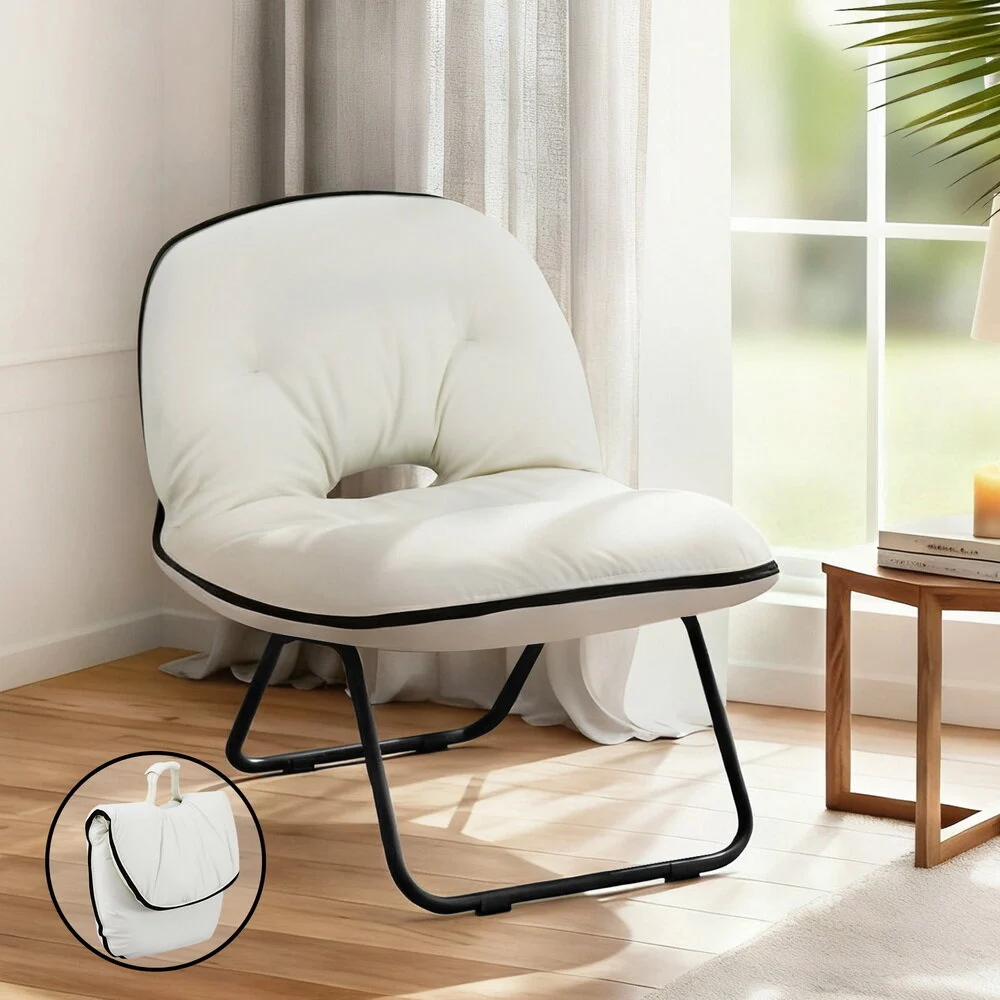 Artiss Foldable Chair 2-in-1 Armchair Lounge Chair Portable – White