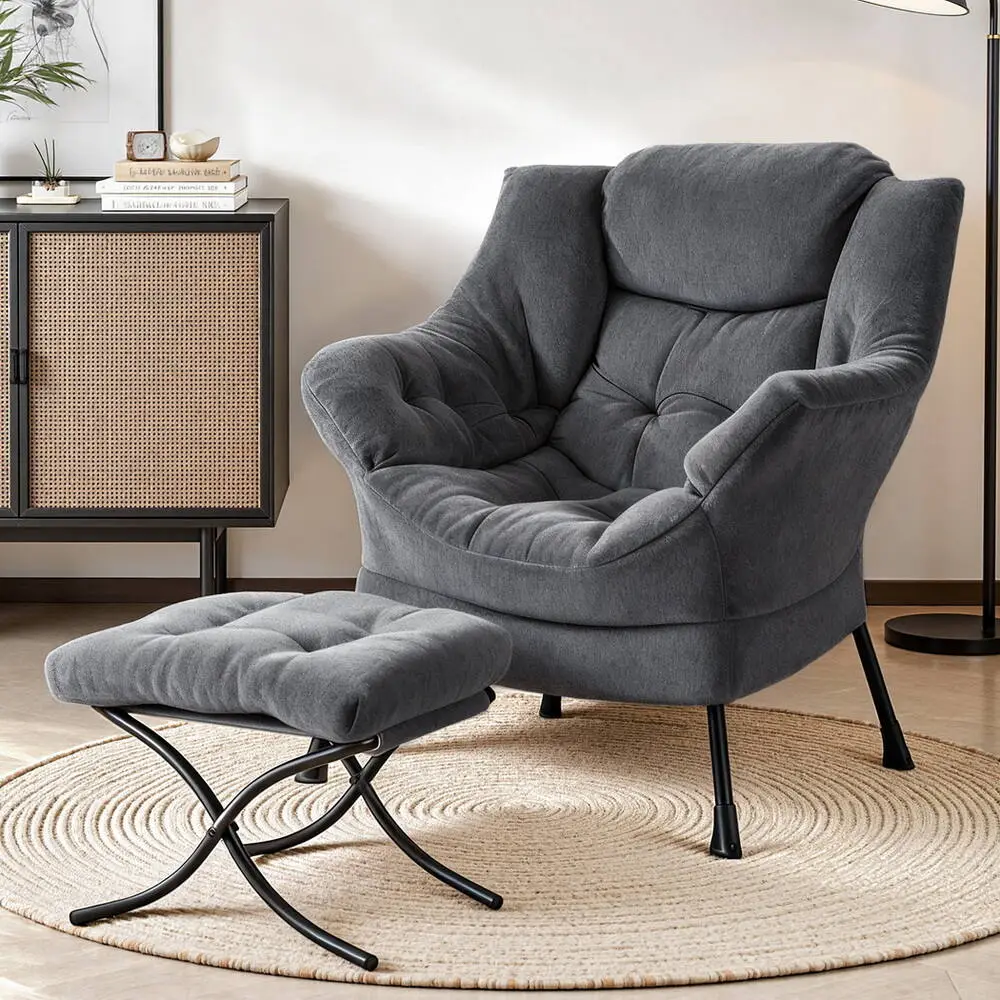Artiss Armchair Accent Chair Ottoman Lounge Footrest Velvet – Grey