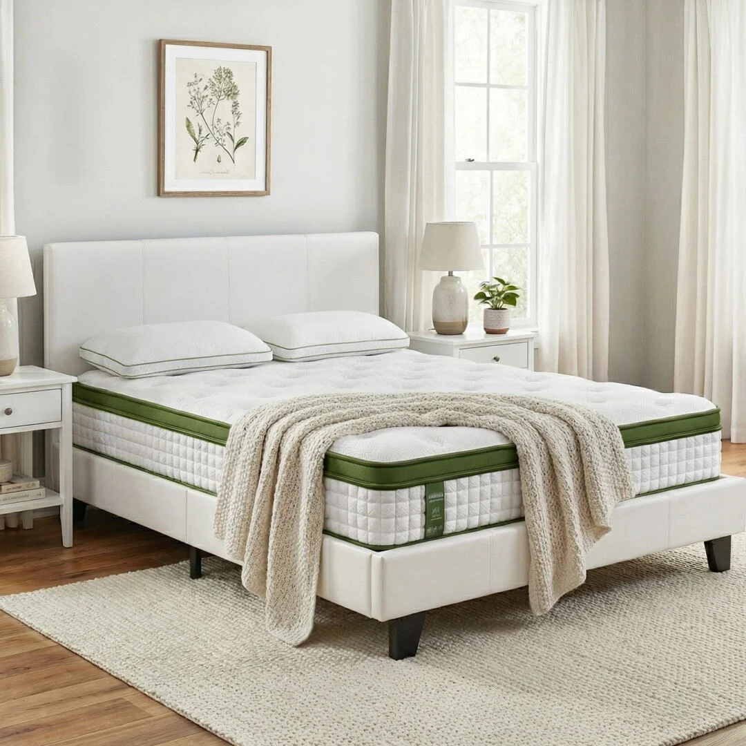 Artiss Double Bed Frame Platform White PVC Leather Hybrid Mattress Modern