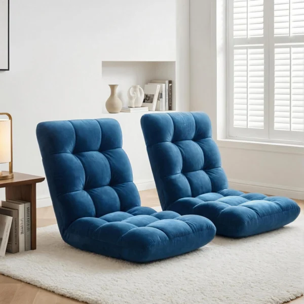 Artiss 2-Piece Floor Lounge Sofa Bed Flannel Fabric Navy