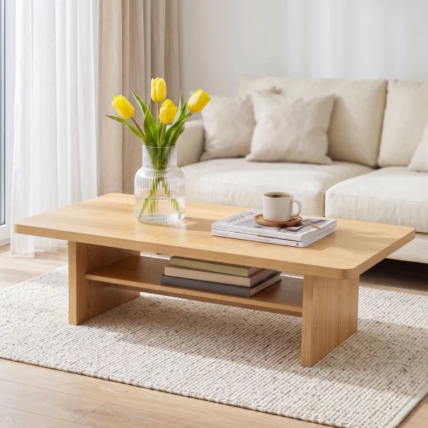 Artiss Coffee Table 110 cm Centre Table with 2-Tier Open Storage Shelf Wood
