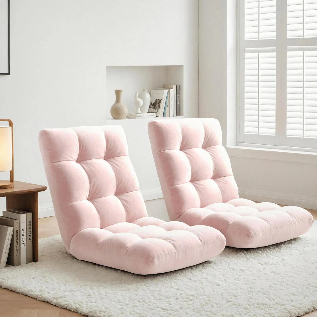 Artiss 2-Piece Floor Lounge Sofa Bed Flannel Fabric – Pink