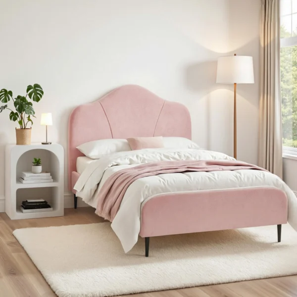 Artiss King Single Storage Bed Frame Velvet with Bedside Table – Pink