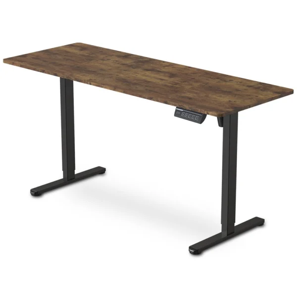 FORTIA Sit to Stand Standing Desk, 160x60 cm, 72-118 cm Electric Height Adjustable, Walnut Style Desktop/Black Frame