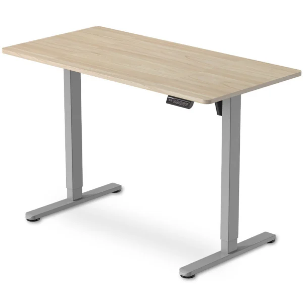 FORTIA Sit to Stand Standing Desk, 120x60 cm, 72-118 cm Electric Height Adjustable, Light Oak Style Desktop Silver Frame